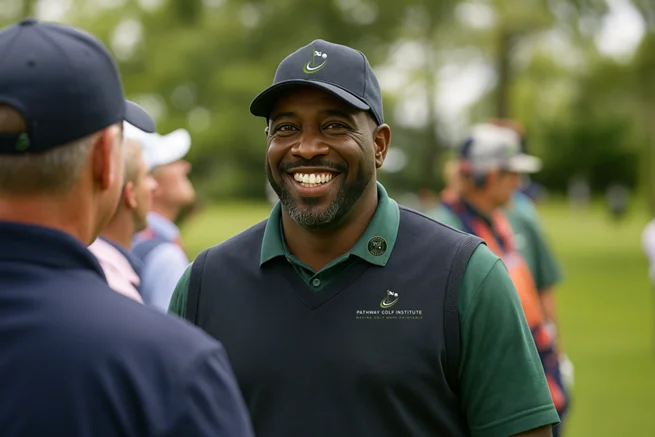 Happy golf course marshal