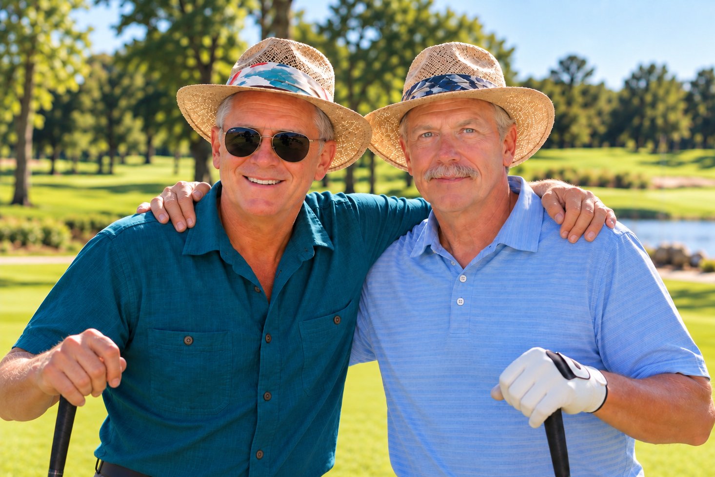 Tim Tobin and his brother, Bill, standing together on a golf course